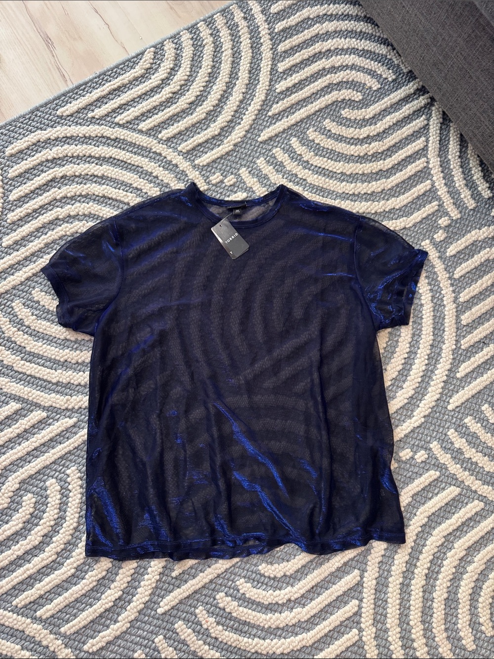Torrid Metallic Navy Mesh Crew Neck Top NWT Size 00 M/L Festival